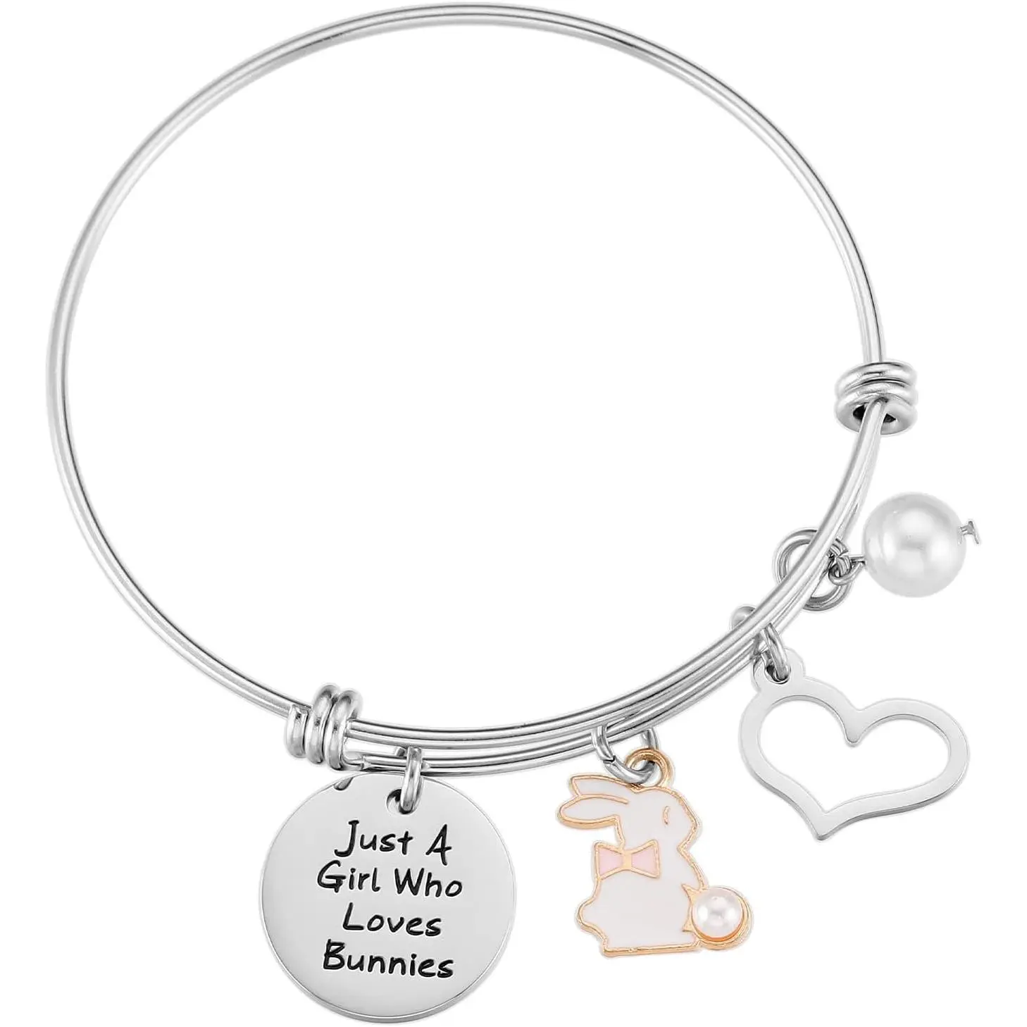 Women's Cartoon Bunny Bangle Bracelet, Cute Animal Charm Jewelry, Synthetic Fashion Gift for Bunny Lovers, Gift Ideas, Bangle Charm, Female Gift