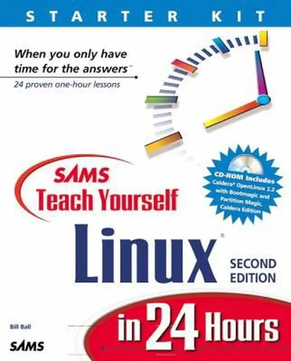 Used Tutorial Book - Sams Teach Yourself Linux in 24 Hours (2nd Edition) by Bill Ball, English Soft Cover Tutorial for Beginner Linux Users with 24 1-Hour Lessons, CD-ROM Included