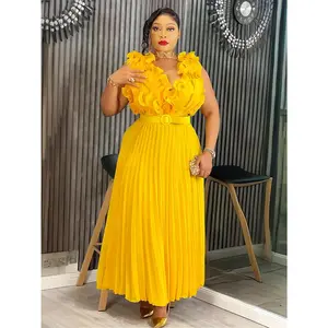European and American Women's Fashion African Plus Size Three-Dimensional Flower Sleeveless High Waist Pleated Skirt Dress Elegant Lace Up Tank Skirt Set Spaghetti Strap A-Line Ruffle Sequin Cocktail Maxi Sund