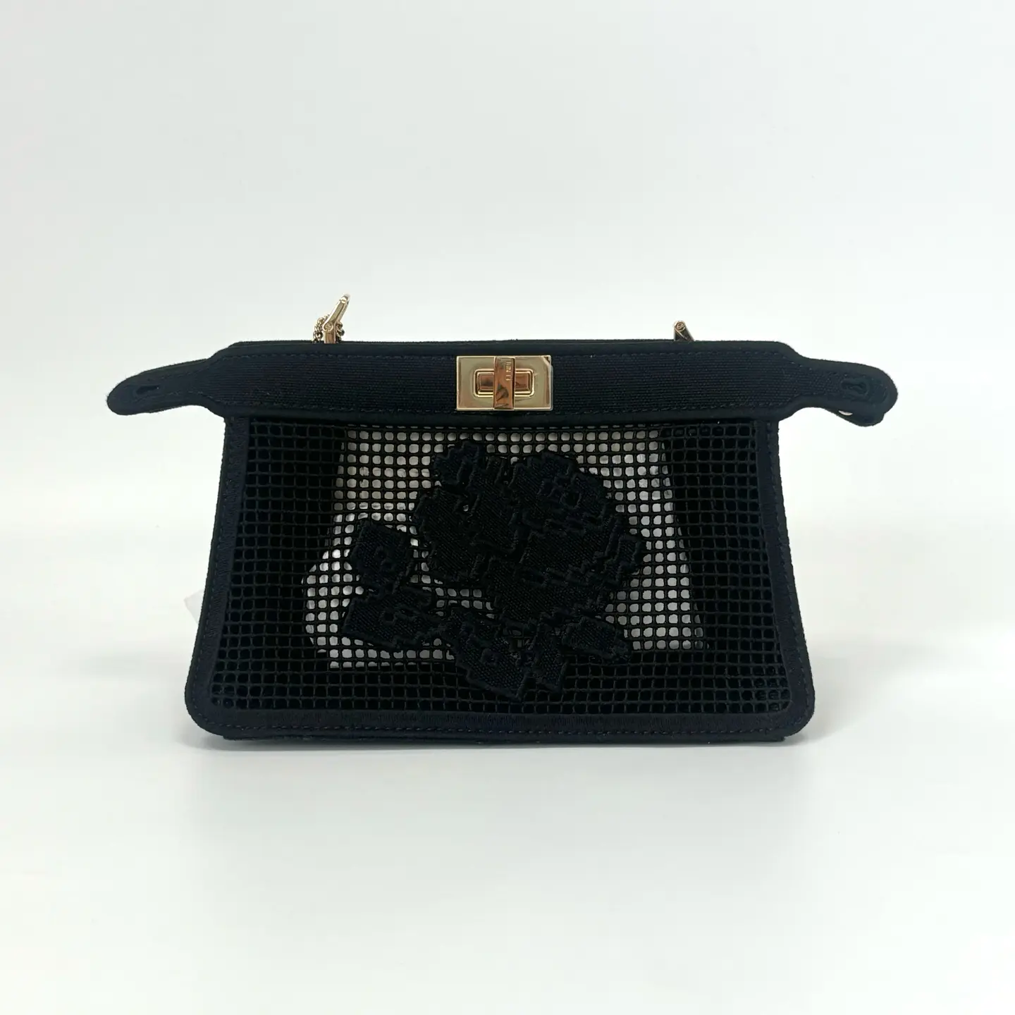 Pre-owned FENDI Small Mesh Chain Crossbody Bag Velvet Embroidery, 2021 Style N22514494, Crossbody Bags, 2021 N22514494
