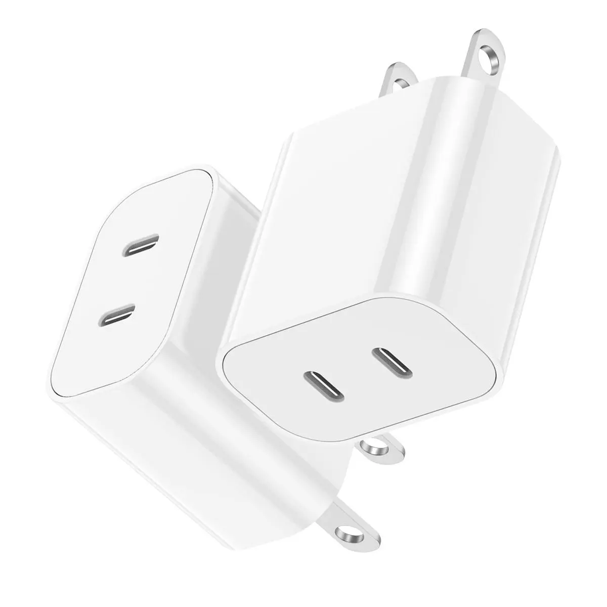 USB C Fast Charger Block, 1 Count 2 in 1 Dual 20W Ports Plug Wall Charger, High Speed Charger, PD Fast Type C Charger Compatible with iPhone, iPad Pro/Air/Mini, AirPods, iWatch, Samsung Galaxy, Google Pixel, Huawei, OPPO, Vivo, Travel Charger Block
