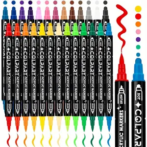 New 26 Colors Dual Tip Acrylic Paint Pens Markers Premium Acrylic Paint Pens For Rock Painting Wood Canvas Plastic Stone, With Medium Tip and Brush Tip Paint Markers Christmas Gift DIY Craft