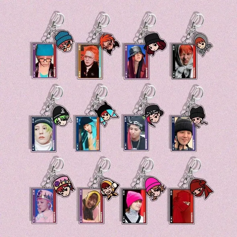 Kawaii Accessories 2-Piece Acrylic Keychains - 15g, 6cm Kpop Bigbang G-Dragon Cute Cartoon Figure Bag Pendant Charm, Collectible Fan Gift, Collector's Edition, Cartoon Faces, Cute Look, Bag Charm Styling, Mascot Figure Keychains