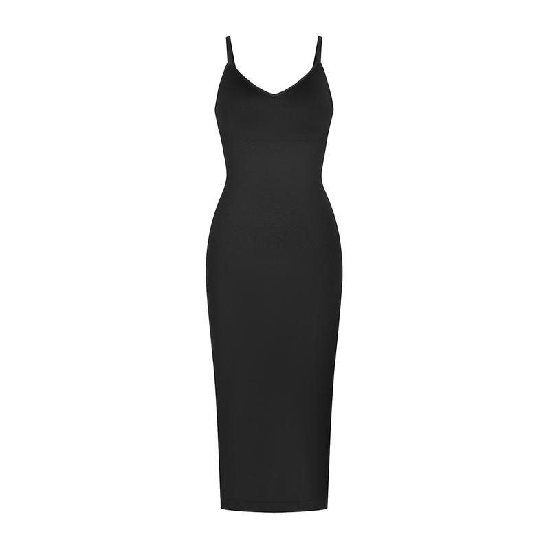 FeelinGirl Seamless Spaghetti Strap V-neck Maxi Built-in Shaper Dress Basic Casual Fabric Womenswear Springtok