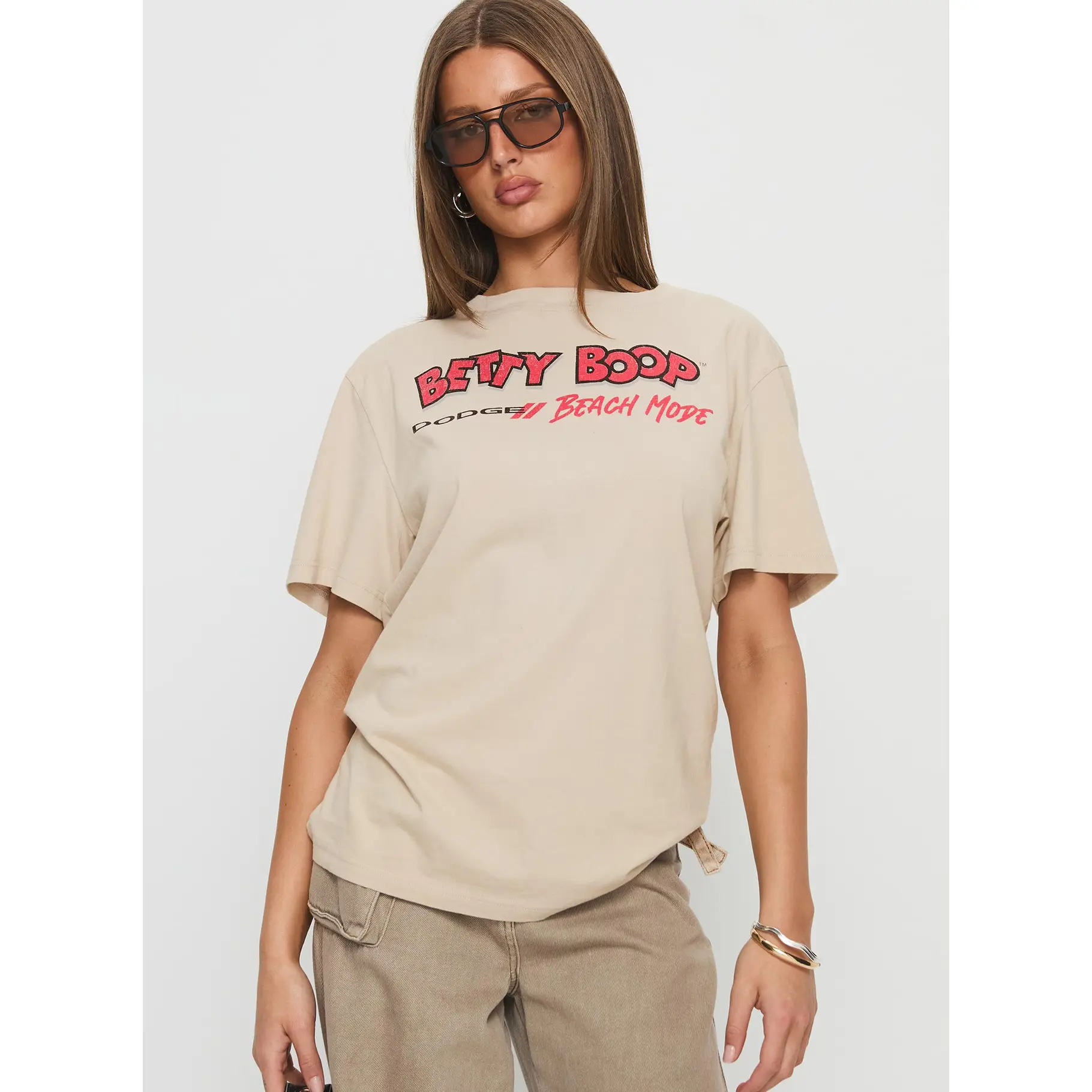 Betty Boop Beach Mode Oversized Graphic Top Washed White