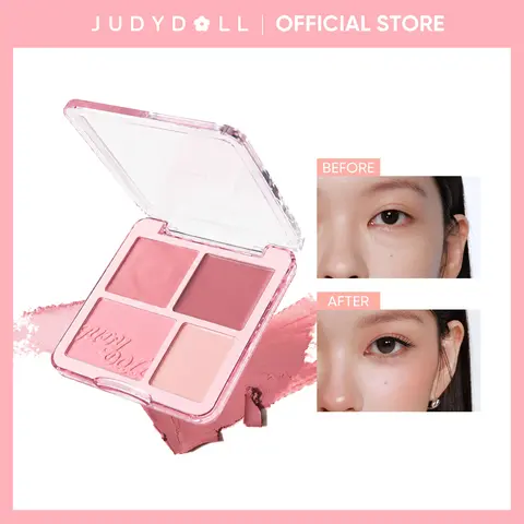 JUDYDOLL 2-In-1 Powder & Cream Blush Highlight Palette - Compact, Natural Light Pink, Brightening, Smooth, Soft, Long-Lasting, Blendable, Glowing Finish, Cosmetics Products, Makeup Products for Girls, Lightweight Cute Cosmetic