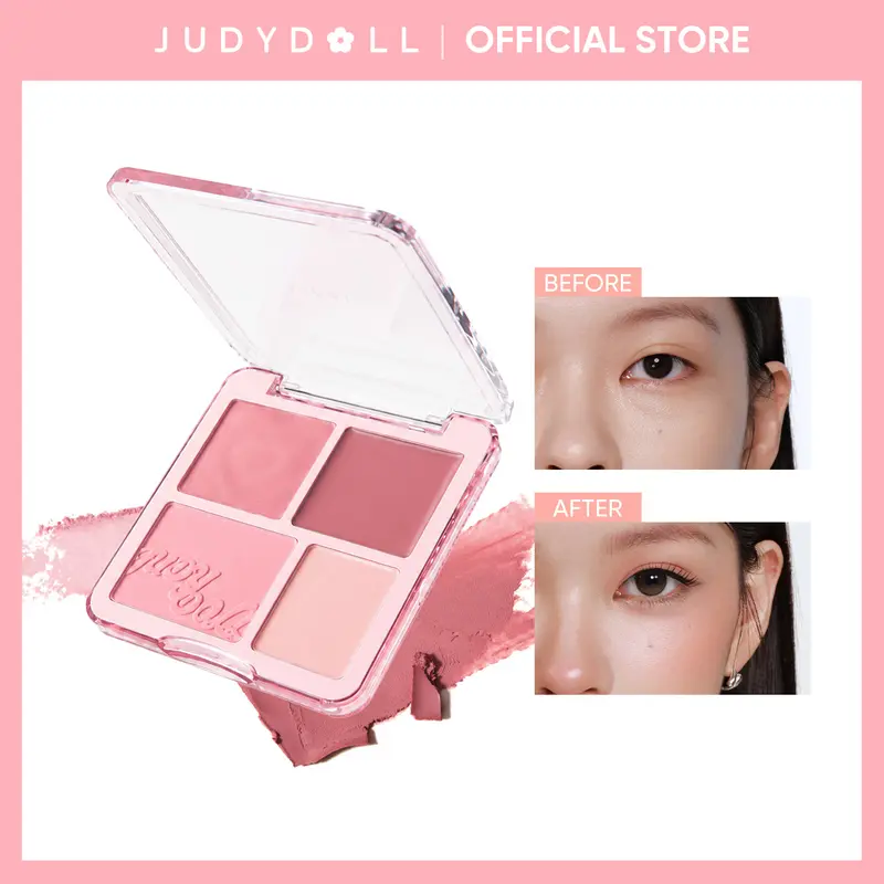JUDYDOLL 2-In-1 Powder & Cream Blush Highlight Palette - Compact, Natural Light Pink, Brightening, Smooth, Soft, Long-Lasting, Blendable, Glowing Finish, Cosmetics Products, Makeup Products for Girls, Lightweight Cute Cosmetic