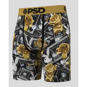 PSD Men's Playboy 100 Roses Boxer Brief - Standard Length 7 Inch Inseam, Soft and Breathable Poly Blend Fabric