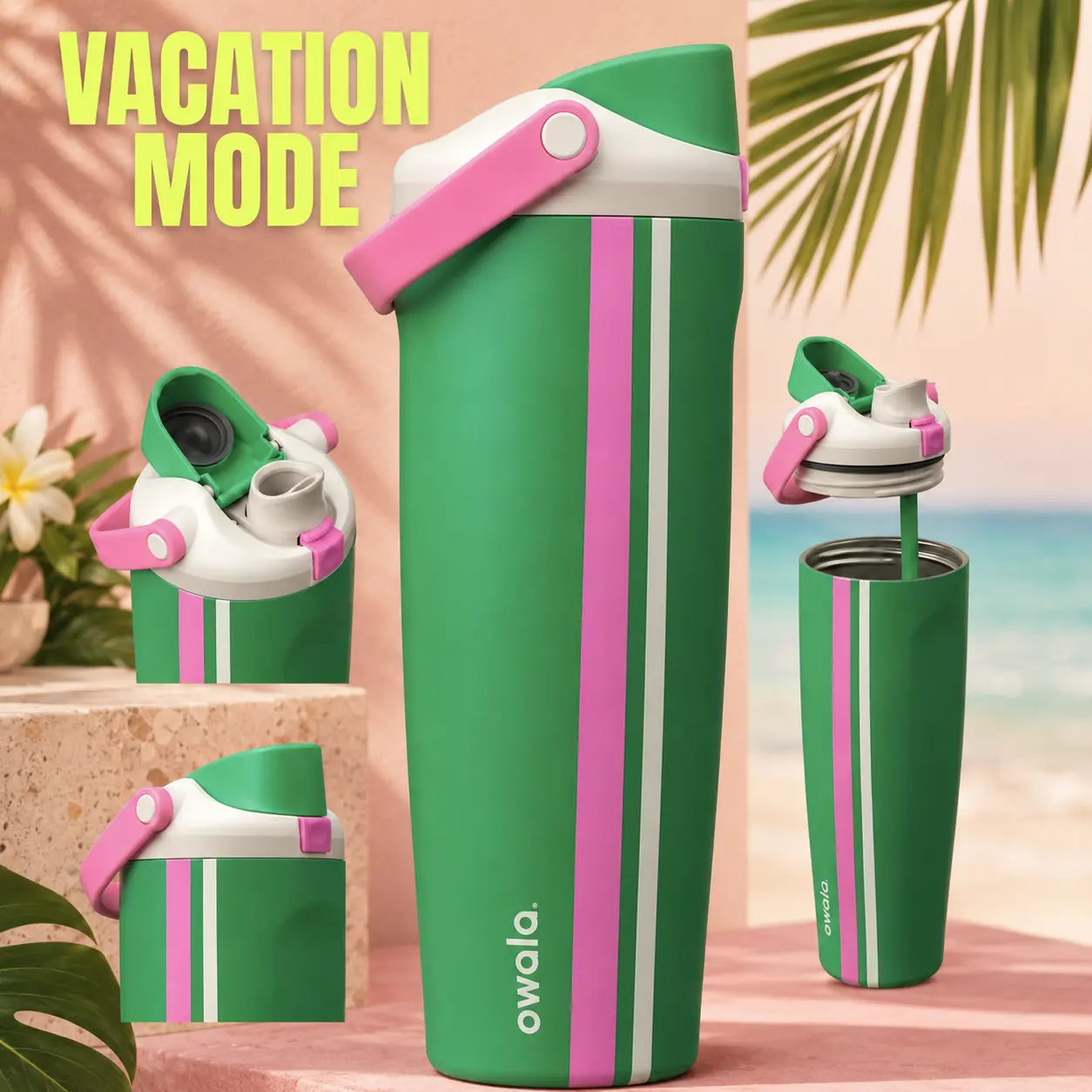 Owala Sway "Vacation Mode" 30oz Water Bottle Tumbler New 2026 Gift, Keeps Drinks Cold 24H Leak Proof Straw Lid, Cute Kawaii Cup