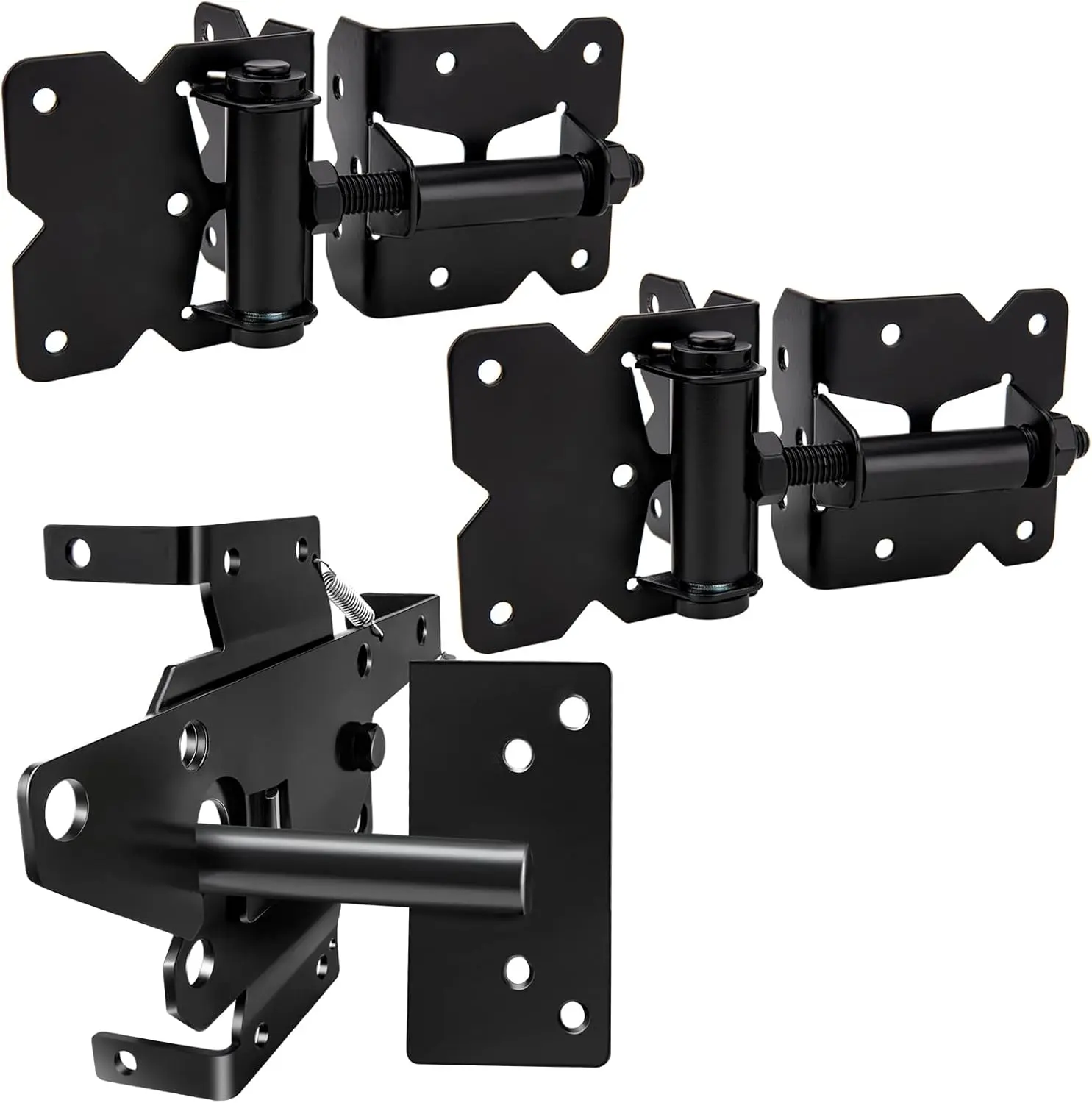 Self Locking Gate Latch and Gate Hinges Set Heavy Duty Hardware Hinges for Vinyl and Wood Fence with Installation Screws and Swing Adjuster Tool Heavy Duty 1 Gate Latch 2 Gate Hinge