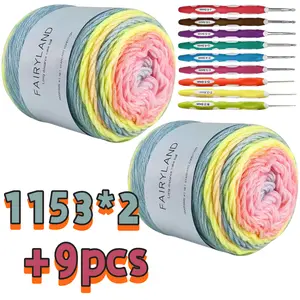 11 Pieces (2 Cake Yarns 9 Crochet Hooks) 80% Wool 20% Polyester Yarn for Knitting Sweaters Scarves Hats Shawl Yarns Handmade Gift Making Materials for Halloween Christmas