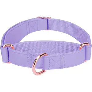 Soft Leather Martingale Dog Collar - Adjustable Rose Gold Limited Slip Collars [Easy to Clean], Stylish Durable Heavy Duty Nylon No Pull Training Collar for Small Medium Large Dogs M Purple