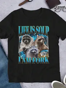 Mens Graphic Tee MKONGCOSTUME Raccoon Print Casual Design T Shirt Streetwear Style Crewneck Short Sleeve Soft Cotton Breathable Comfortable Fit Relaxed Fit Daily Wear Trendy Aesthetic Fashion Top