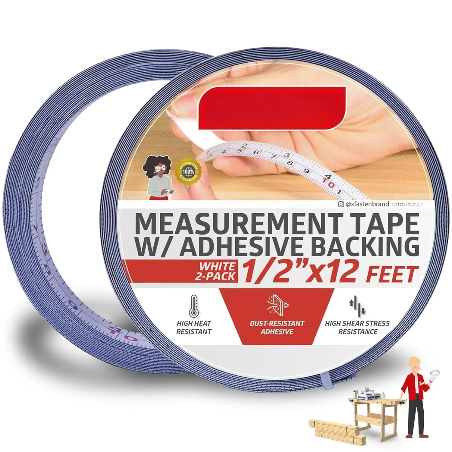 Tape Measure with Adhesive , 0.5-Inch x 12- (2-Pack) Left to Right Peel and Stick Measuring Ruler Tape for Workbench, Woodworking, Sewing; Sticky Self-Adhesive Metal Measuring Tape