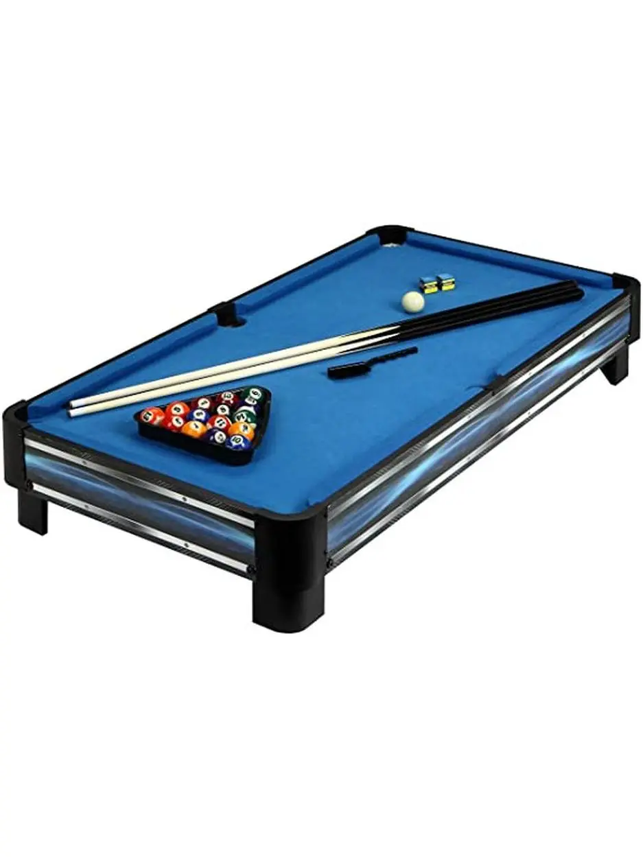 Stylish 40-in Wood Breakout Pool Table Set for Children, Improves Hand-Eye Coordination, Billiards, Compact Fit, Polyester, Lightweight, Pool Play, Rope Net Pockets, Silver