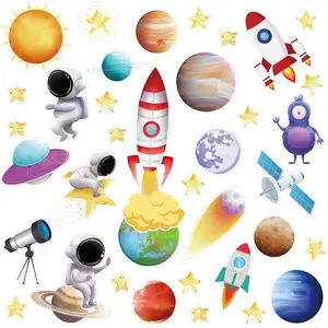 100pcs Outer Space Cutouts Set, Solar System Rocket Planet Star Cut-Outs for Bulletin Board, Party School Classroom Decorations