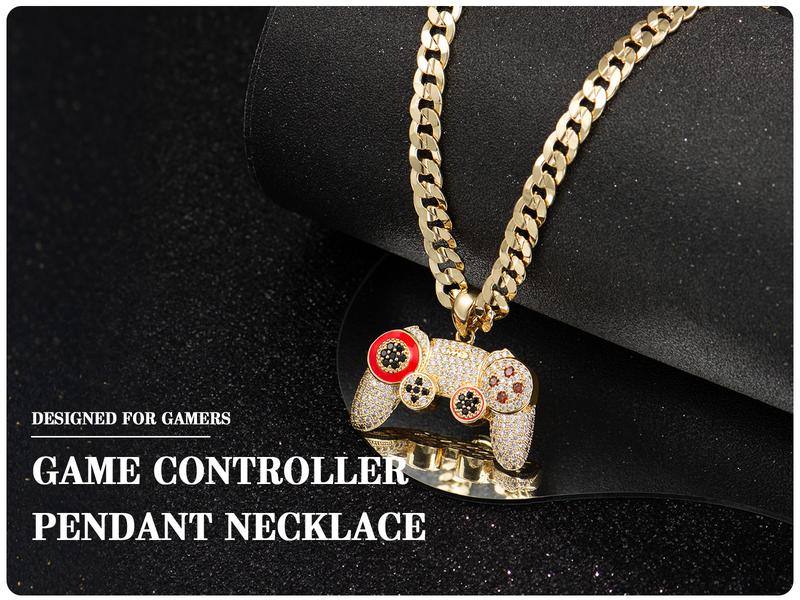 Holylegend 14K Real Gold-Plated Game Controller Necklace, Statement necklace,Sony-Inspired CZ Diamond Pendant, 24" Cuban & Rope Chain, Hip Hop Jewelry Gift for PlayStation Fans Holylegend 14K Real Gold-Plated Game Controller Necklace, Statement necklace,Sony-Inspired CZ Diamond Pendant, 24" Cuban & Rope Chain, Hip Hop Jewelry Gift for PlayStation Fans