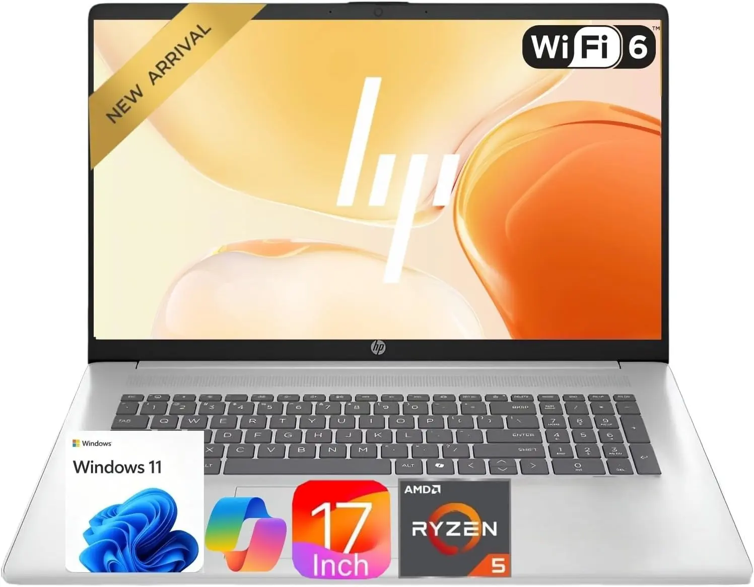 HP Flagship 17 Touchscreen Laptop Computer - 17.3" Anti-Glare HD+ Display, Windows 11 Pro, Copilot, AMD Ryzen 5 7430U (up to 4.3GHz), Wi-Fi 6, Numeric Keypad, 16/32/64GB RAM, 512GB/1TB/2TB SSD, AI Voice Recorder
