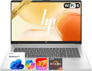 HP Flagship 17 Touchscreen Laptop Computer - 17.3" Anti-Glare HD+ Display, Windows 11 Pro, Copilot, AMD Ryzen 5 7430U (up to 4.3GHz), Wi-Fi 6, Numeric Keypad, 16/32/64GB RAM, 512GB/1TB/2TB SSD, AI Voice Recorder