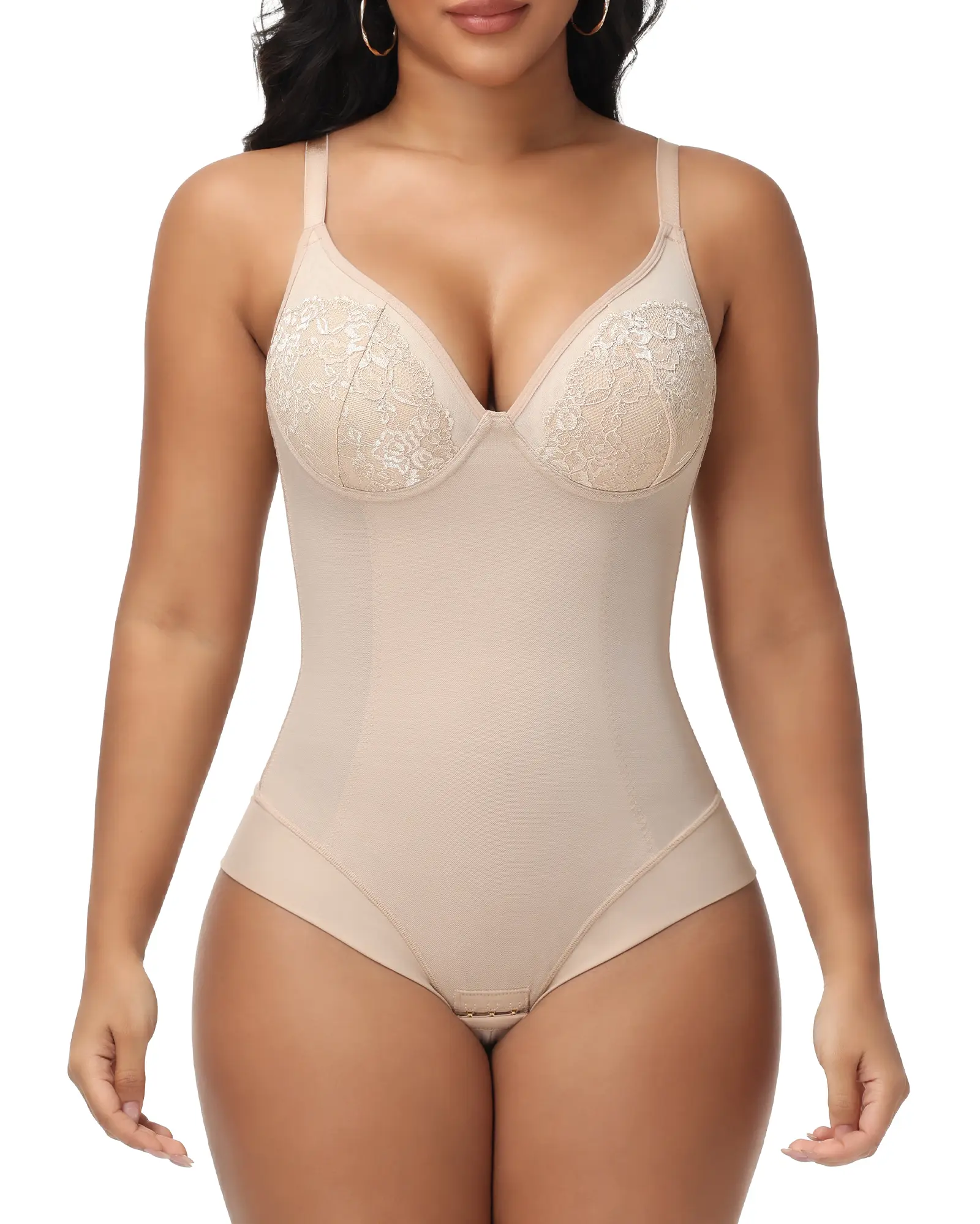 SHAPSHE Women U-back Seamless Shapewear Bodysuit with Built-in Underwire Lace Bra