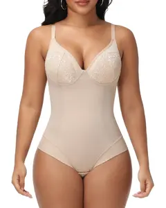 SHAPSHE Women U-back Seamless Shapewear Bodysuit with Built-in Underwire Lace Bra