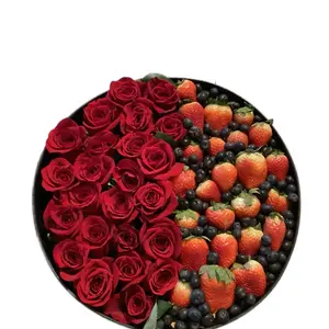 Box, bouquet, roses, and fruits Organic Natural Fruity Pack