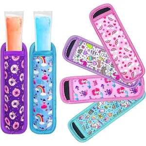 Kids Neoprene Ice Pop Holder - 6 Piece Reusable Insulator Sleeves, Cute Freeze Pops Sleeves