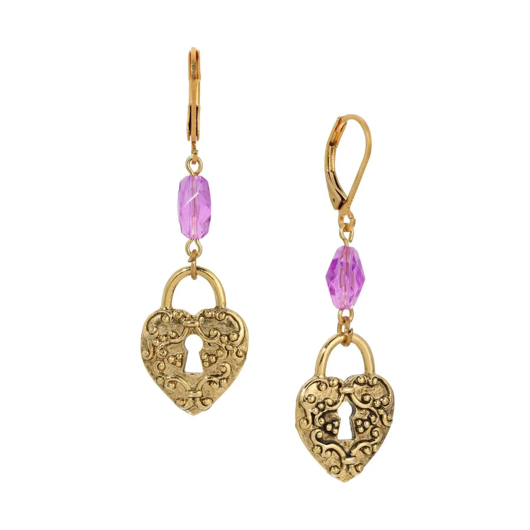 Amethyst Enigma Heart Padlock Dangling Earrings