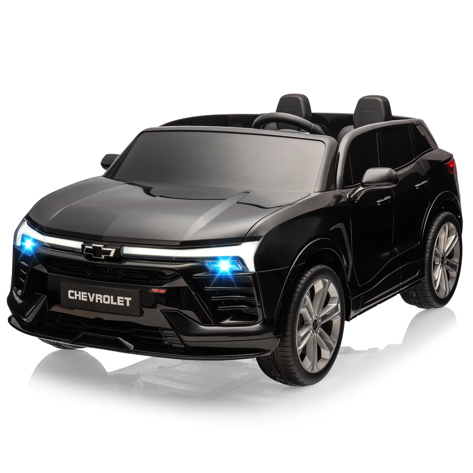 【Christmas Gift】Black 24V Two Seater Licensed Chevrolet Ride On Car With Remote Control Safety Belt Led Lights Bluetooth Mp3 Player Spring Suspension For Kids SUV Electric Vehicle Black