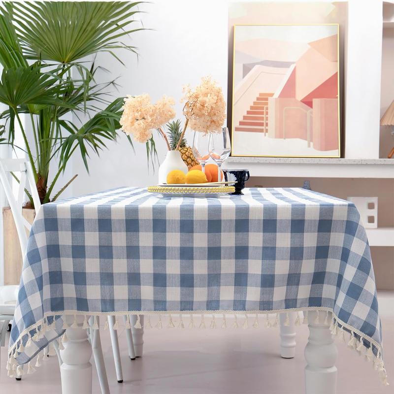Checkered Rectangle Tablecloth, Cotton Gingham Table Cloth Plaid Table Cover for Spring Summer Picnic Kitchen Dinner Restaurant Easter Party(55x70,Blue