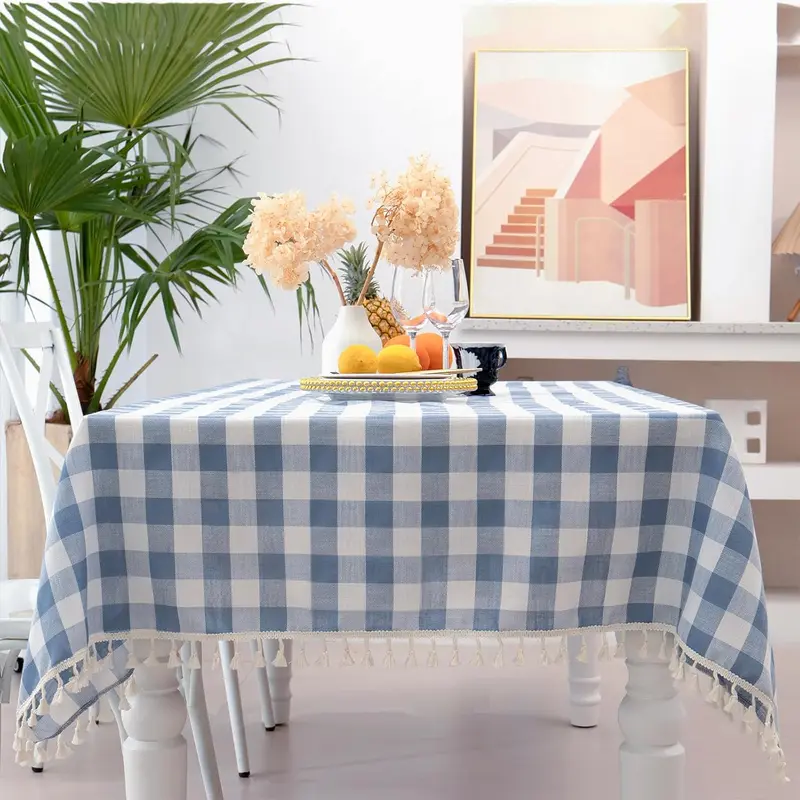 Checkered Rectangle Tablecloth, Cotton Gingham Table Cloth Plaid Table Cover for Spring Summer Picnic Kitchen Dinner Restaurant Easter Party(55x70,Blue