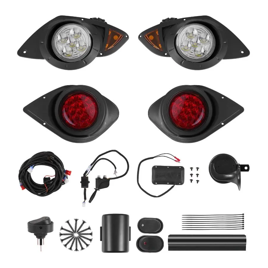 VEVOR Golf Cart Light Kit, 12 Volt, Street Legal LED Headlight and Taillight Kit with Wiring Harness, Turn Signals, Hazard Light, Switch Horn, Brake Pad, Zip Ties, ABS Housing, for Yamaha G29 2007-Up