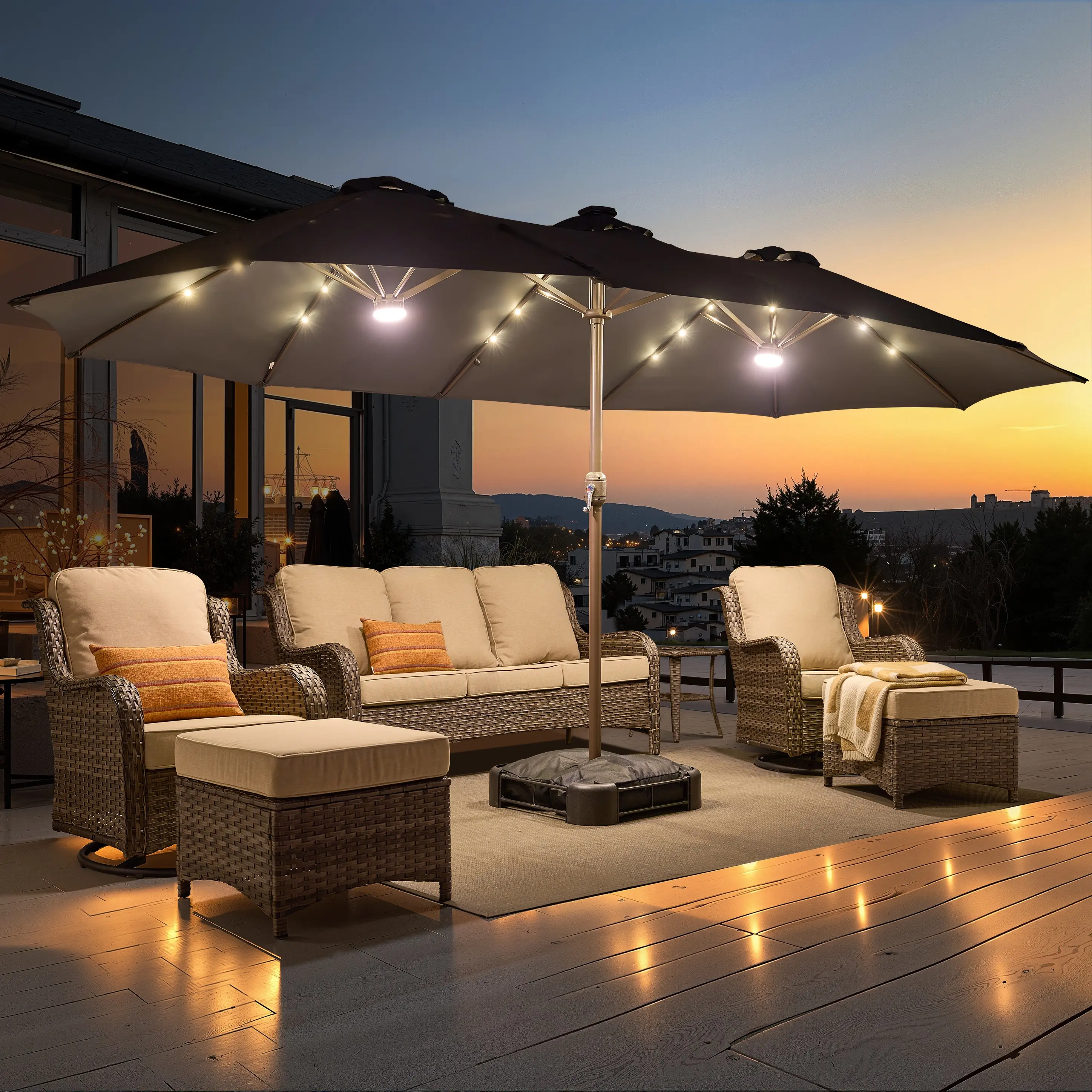 Dark Gray | Warm Lights Umbrella & Base