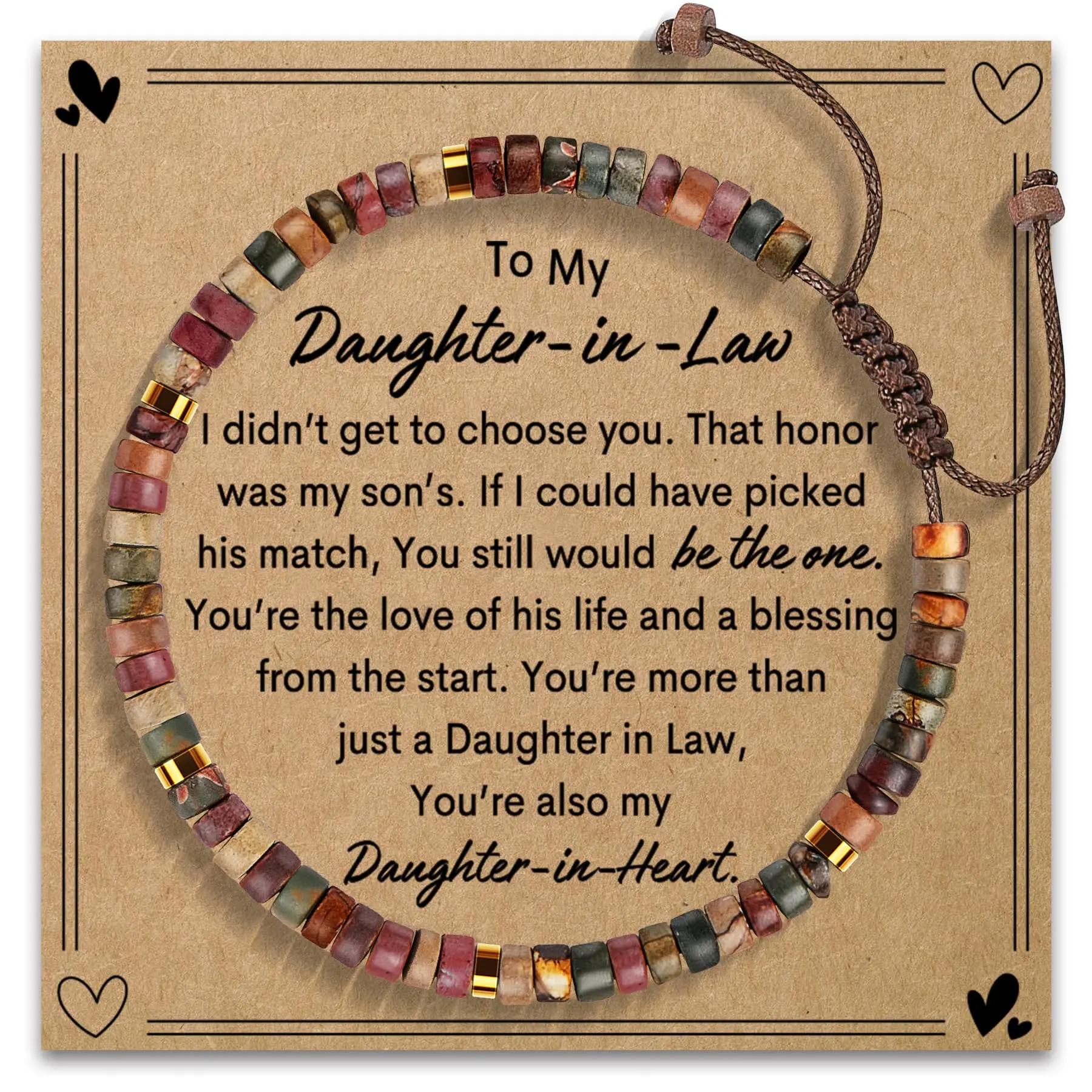 1pc To My Stepdaughter Natural Stone Beads Bracelet - Heartfelt "Hug" Costume Jewelry with Message Card for Mother's Day, Birthday - Meaningful Bonus Daughter Gift for Daily Wear