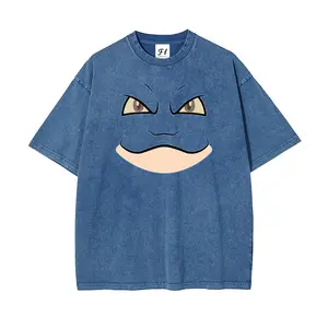 Unisex Pocket Monsters Blastoise Pattern Washed T-Shirt for Women and Men's Unisex Pocket Monsters Fit Batik Cotton Oversize Streetwear Menswear  Super Soft Pre-Shrunk