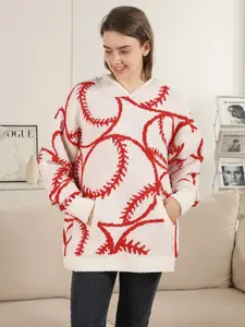ComfyLuxe Baseball Pattern Luxury Soft Hooded Sweater w/ Front Pocket