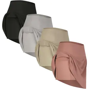 Real Essentials 4 Pack: Women's Ribbed Active Skort Pockets Skirt Running Tennis Golf Workout Sports (Available in Plus)