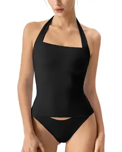 QINSEN Sleeveless Tank Shirts for Womens Double Layer Slimming Fit Basics Square Neck Halter Top