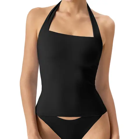 QINSEN Sleeveless Tank Shirts for Womens Double Layer Slimming Fit Basics Square Neck Halter Top