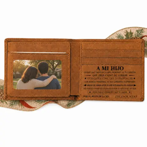 Genuine Leather Men's Wallet - Custom Engraved, Flap Closure, Plain Surface, Heartfelt Message, Men's Gifts for Son, Christmas, Family Gift from Mom & Dad, School Essential