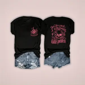 Personalized casual printed T-shirt, women's casual skull print round-neck T-shirt, comfortable to wear, machine washable