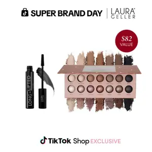 Laura Geller Eye-Opening Tubing Mascara + Eyeshadow Duo 2PC Long-n-Lifted Mascara & 14 Baked Eyeshadows for Effortless Everyday Looks - Lash, Makeup, Daily Makeup Kit tiktokshopspringglowup