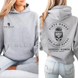 DIRTY HANDS AND HAIR BANDS Skull Blue Collar Hoodie Sweatshirt and T-Shirt - Support Blue Collar Women - Support Women In The Trades - Skilled Trades Cotton Fabric