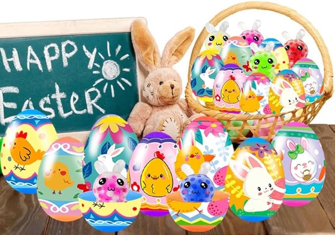 24 Pack Prefilled Easter Eggs with Toys–Easter Egg Fillers & Easter Basket Stuffers, Squeeze & Fidget Toys for Easter Egg Hunt Party Favors