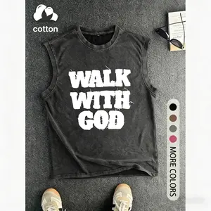 Soft Cotton Walk With God Graphic Vest Christian Retro Streetwear Summer Tank Top for Men
