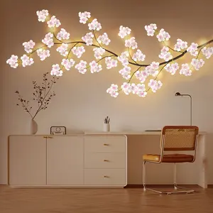 1pc 100 LED Cherry Blossom Willow Vine Light with Flower Home Valentine's Day Decor, USB Powered Party Wall Decorations String Lights Branches Enchanted Fairy Lights, 1.8m/ 5.90ft Lighted Twig Vine Mantle Firepalce Wedding Love Ambiance Decor