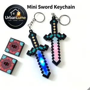 Mini Pixel Sword Keychain Light with RGB Glow, USB Rechargeable LED Light for Gamers Kids Boys Game Lovers & Collectors, Cool for Keys Backpack & Desk Setup