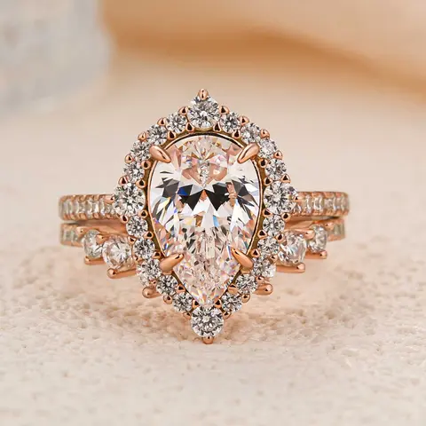 Effinny Women's 2.2ct Halo Pear Cut 5A Grade Cubic Zirconia Wedding Ring Set - Statement Rings, Promise & Anniversary Jewelry for Women