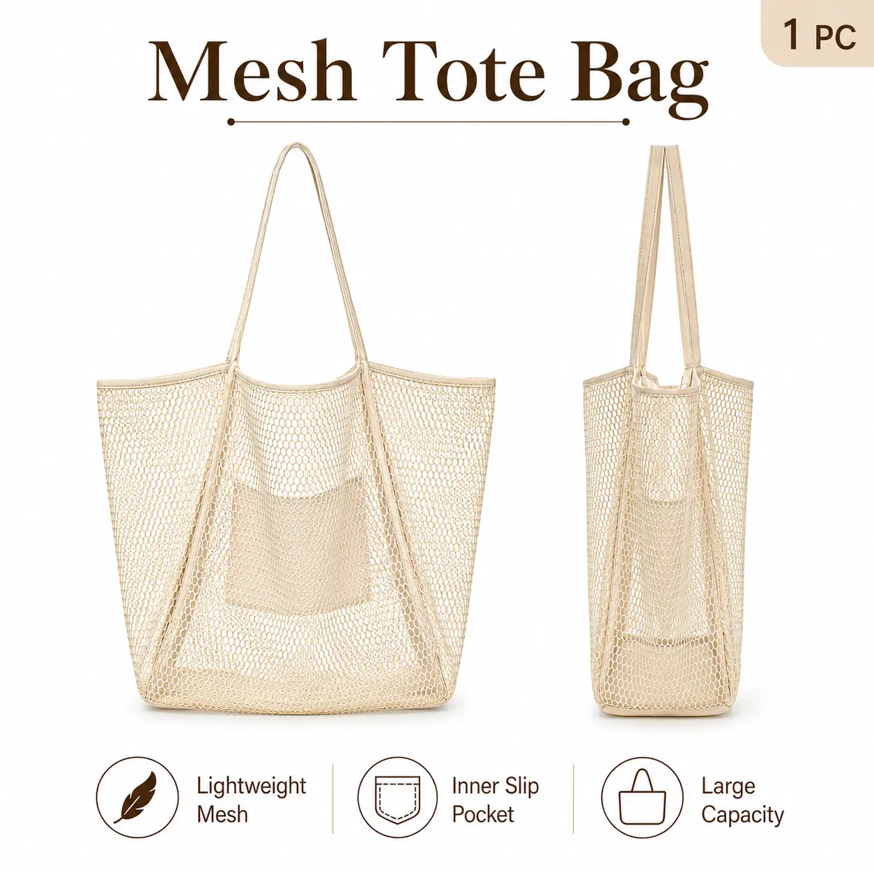 Women's Lightweight Folding Mesh Beach Bag - Breathable, Compact Shoulder Tote with Shoulder Strap, Mesh Fabric for Outdoor Activities, Beach Use, Casual