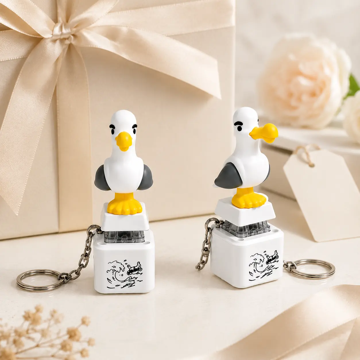 2pcs Seagull MINE! Button Keychain with Real Sound Effect and LED Light, Funny Interactive Gift for Friends & Family